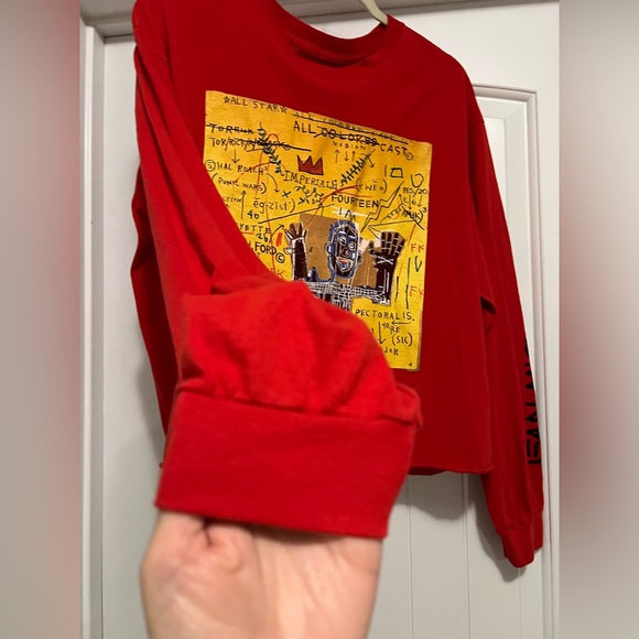 Jean-Michel Basquiat Graphic Long Sleeve Red Sweatshirt Goodie Two Sleeves M/L - Picture 3 of 12
